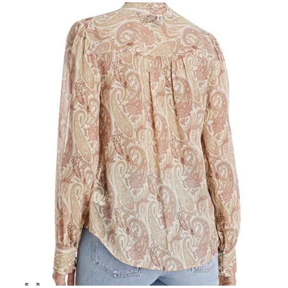 Paisley Print Tie Neck Long Sleeve Blouse Bohemian Chic Romantic - Picture 2 of 7